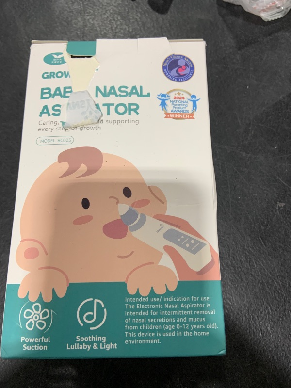 Photo 1 of GROWNSY Nasal Aspirator for Baby, Electric Nose Aspirator for Toddler, Baby Nose Sucker, Automatic Nose Cleaner with 3 Silicone Tips, Adjustable Suction Level, Music and Light Soothing Function