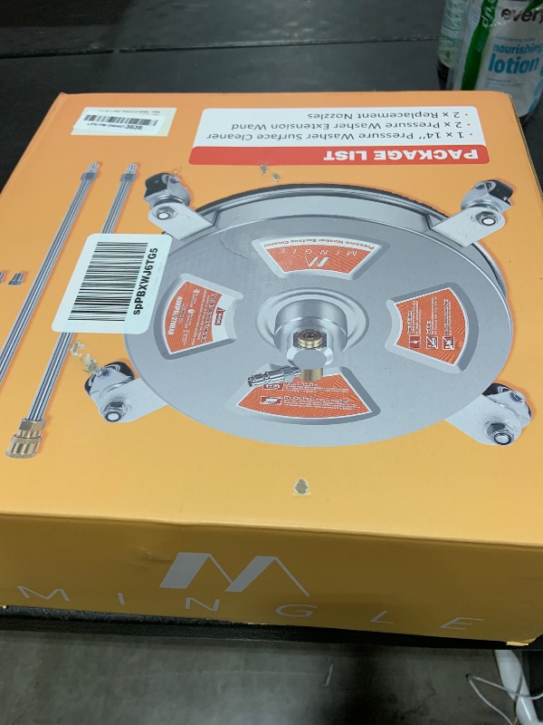Photo 1 of M MINGLE 14'' Pressure Washer Surface Cleaner Attachment, Driveway Power Washer Accessory with 2 Extension Wand, 1/4" Quick Connect, 4000 PSI