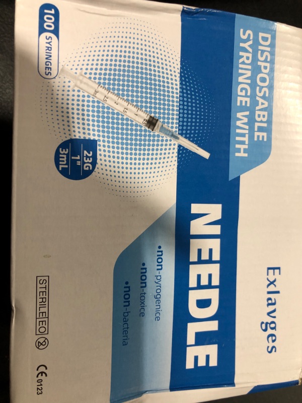 Photo 1 of 100 Pack Disposable 3ml/cc Lab Syringes with 23Ga 1 Inch Needle Luer Lock, Individually Sealed Packed