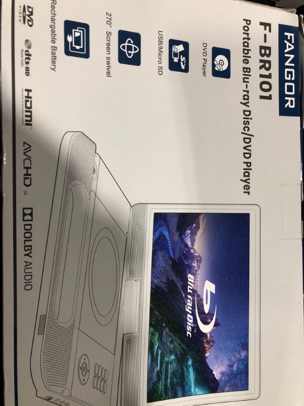 Photo 1 of FANGOR 12.5" 1080P Portable Blu-Ray Player with 10.5" HD Swivel Screen, HDMI Out & AV in, Multi Media Player, 5 Hours Rechargeable Battery, Supports USB/SD Card, Last Memory