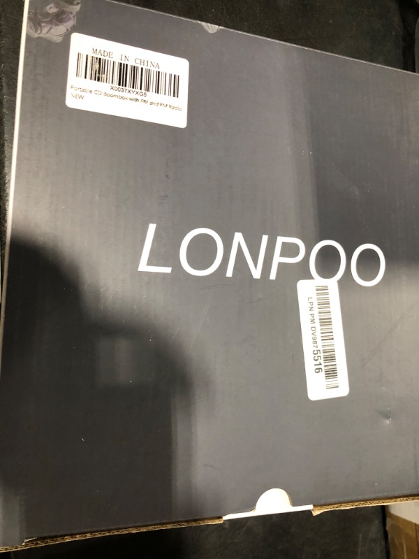 Photo 1 of LONPOO Portable Boombox - CD Player, Bluetooth, USB, MP3, AUX, FM and AM Radio, Portable, Built-in Stereo Speakers, Carrying Handle, LCD Display, Gray