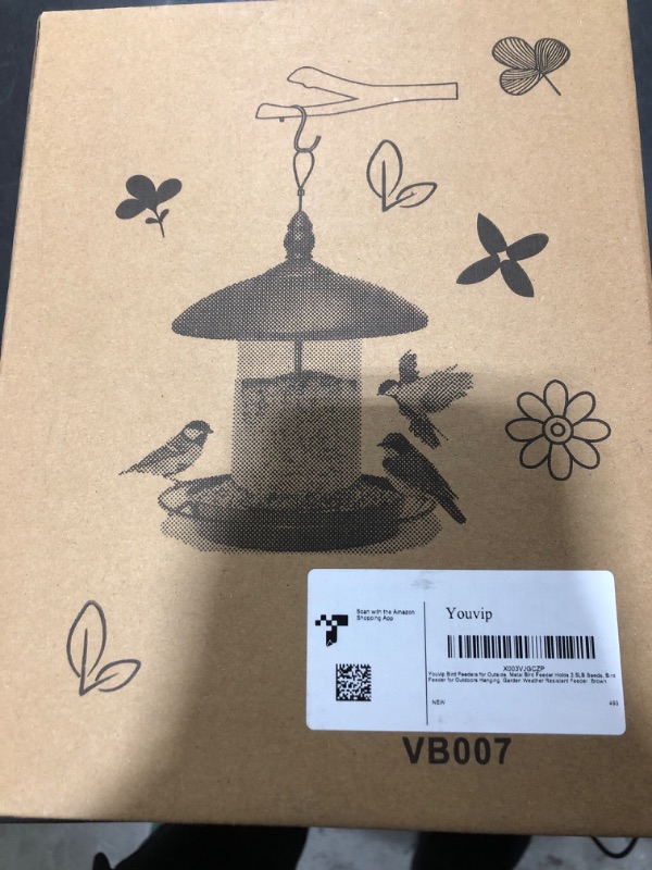 Photo 1 of Metal Bird Feeder for Outdoors Hanging,3.0LB Seed Feeder,Easy to Fill & Clean,360° Feeding,Weatherproof Roof for Gardens and Wild Birds,Brown