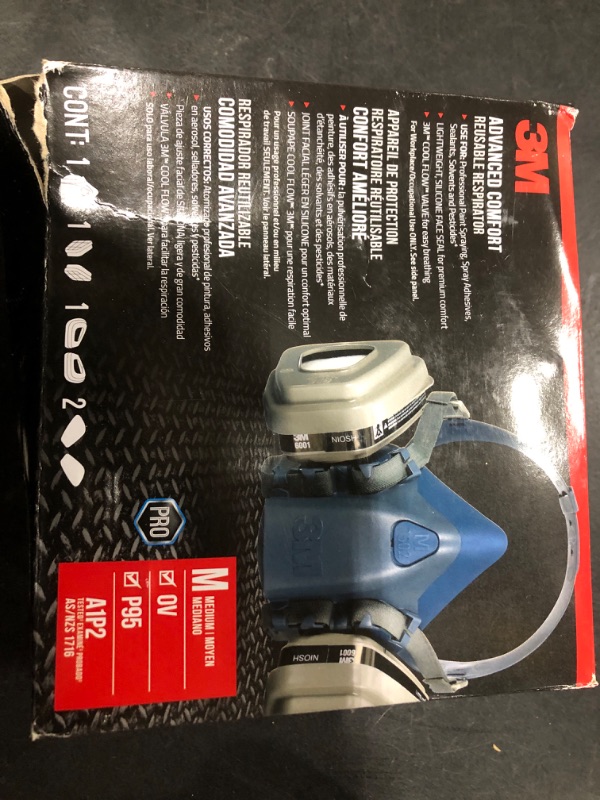 Photo 1 of 3M Professional Paint Respirator, Recommended For Spray Painting And Jobs With Solvents, Long Lasting Comfort, Medium, N95, 7512PA1-A