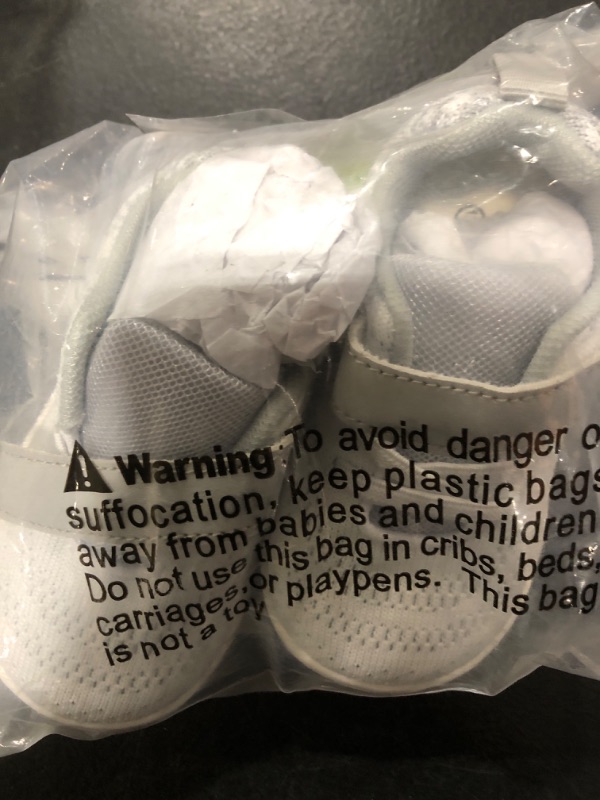 Photo 1 of MORENDL Toddler Sneakers Baby Boys & Girls Barefoot Shoes Lightweight Breathable Walking Running Tennis Athletic Sport Shoes White Gray 15-18 Months Size 6