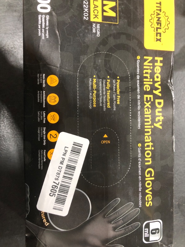 Photo 1 of TitanFlex Heavy-Duty Black Disposable Nitrile Gloves, Box of 100, 6-mil, Fully Textured, Powder-Free, Latex-Free, Non-Sterile