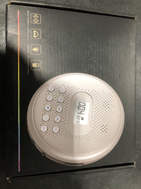 Photo 1 of ARAFUNA CD Player Portable, Rechargeable Portable CD Players for Car with Speakers, Anti-Skip Walkman CD Player with Backlit Button, LCD Display and AUX Cable