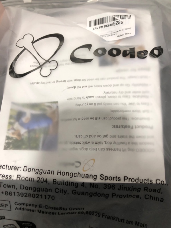 Photo 1 of Coodeo Dog Lift Harness, Pet Support & Rehabilitation Sling Lift Adjustable Padded Breathable Straps for Old, Disabled, Joint Injuries, Arthritis, Loss of Stability Dogs Walk (Grey, L)