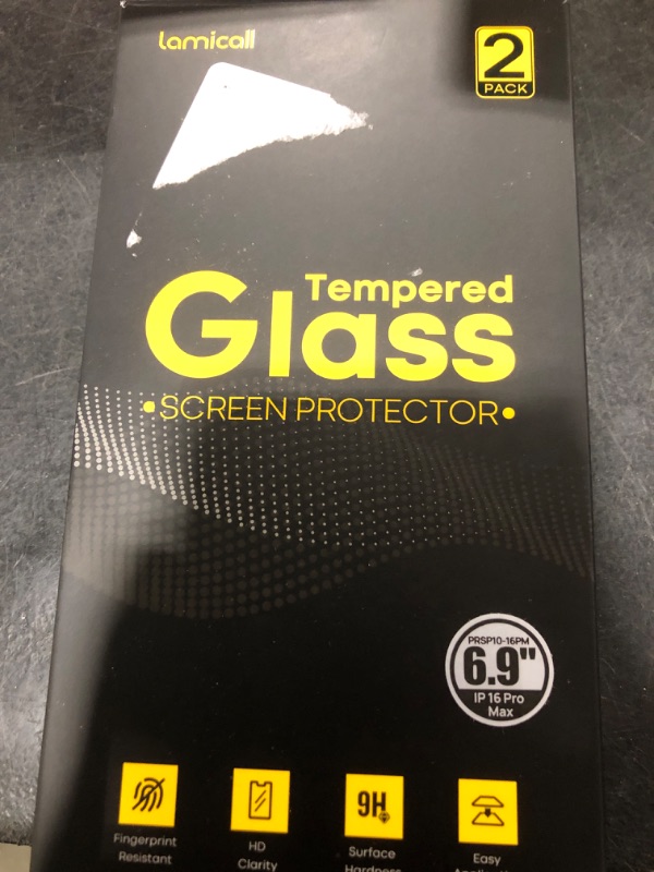 Photo 1 of Lamicall Screen Protector for iPhone 16 Pro Max (6.9"), [Top 9H Tempered Glass Film], Easy Alignment Frame, Fingerprint Resistant, 0 Bubbles, HD Clear for iPhone 16 Pro Max Tempered Glass - [2 Pack]
