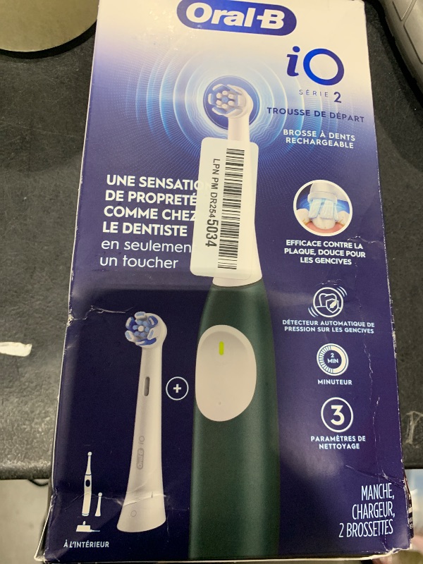 Photo 1 of Oral-B iO Series 2 Rechargeable Electric Powered Toothbrush Starter Kit, Forest Green with 2 Brush Heads - Automatic Pressure Sensor to Protect Gums - 3 Modes - 2 Min Timer