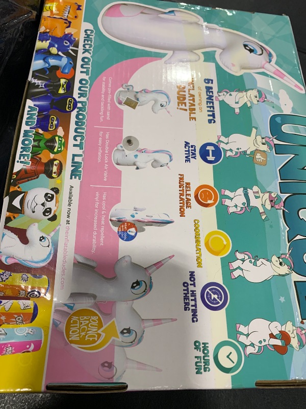 Photo 1 of INFLATABLE DUDES Unicorn Toy 47 Inches- Kids Punching Bag| Already Filled with Sand | Bop Bag | Unicorn Ring Toss with 3 Inflatable Rings| | Unicorn Party Decorations| Punching Bag for Kids (Unique)