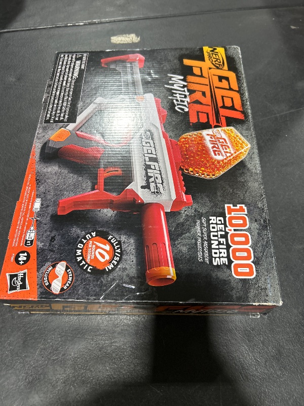 Photo 1 of Nerf Pro Gelfire Mythic Full Auto Blaster & 10,000 Gelfire Rounds, 800 Round Hopper, Rechargeable Battery, Eyewear, Ages 14 & Up