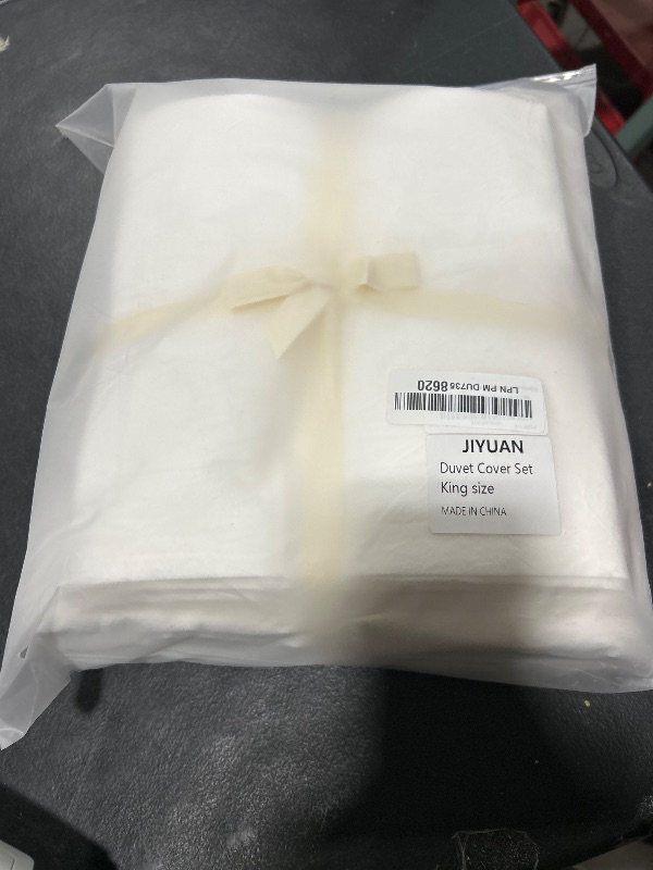Photo 1 of JIYUAN 100% Washed Cotton Duvet Cover Set Comfy Simple Style Soft Breathable Textured Durable Linen Feel Bedding for All Seasons King, Off White