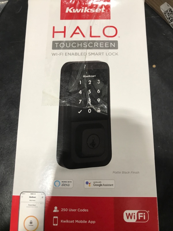 Photo 1 of Kwikset Halo Wi-Fi Smart Lock, Keyless Entry Front Door Touchscreen Deadbolt, Matte Black Finish, Grade AAA Certified, UL Listed, Easy Install No Hub, App Control, Digital Remote Lock