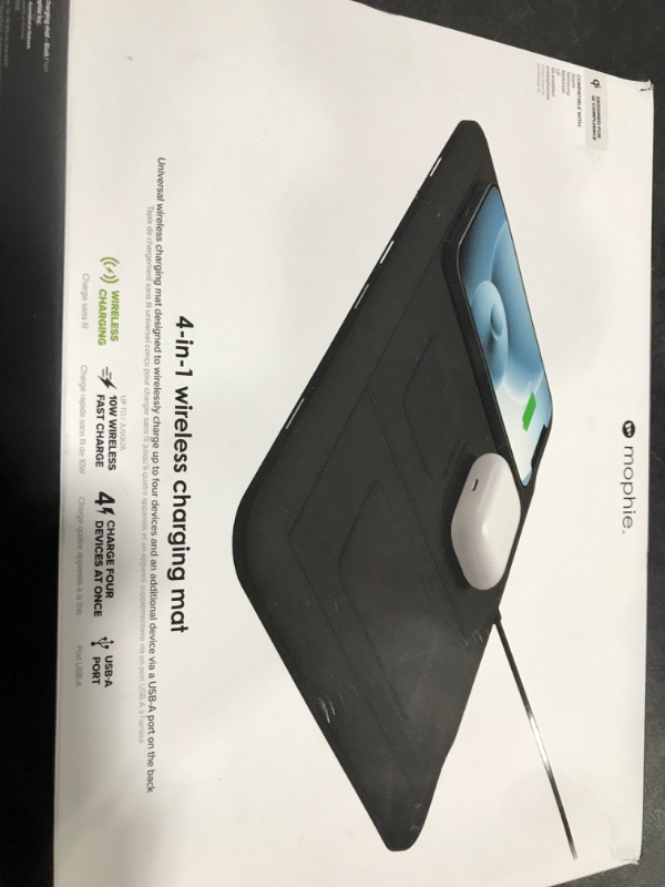 Photo 1 of Mophie 4-in-1 Wireless Charging Mat for Apple iPhone, AirPods & Watch, Samsung Galaxy, Google Pixel, and All Qi-Enabled Devices, Additional USB-A Port, Intuitive Design, Includes Apple Watch Stand