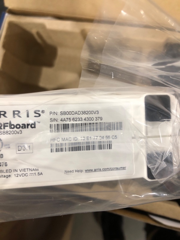 Photo 1 of ARRIS (SB8200) - Cable Modem - Fast DOCSIS 3.1 32x8 Gigabit Cable Modem , Approved for Comcast Xfinity, Cox, Charter Spectrum, & more | 1 Gbps Max Internet Speed, 4 OFDM Channels