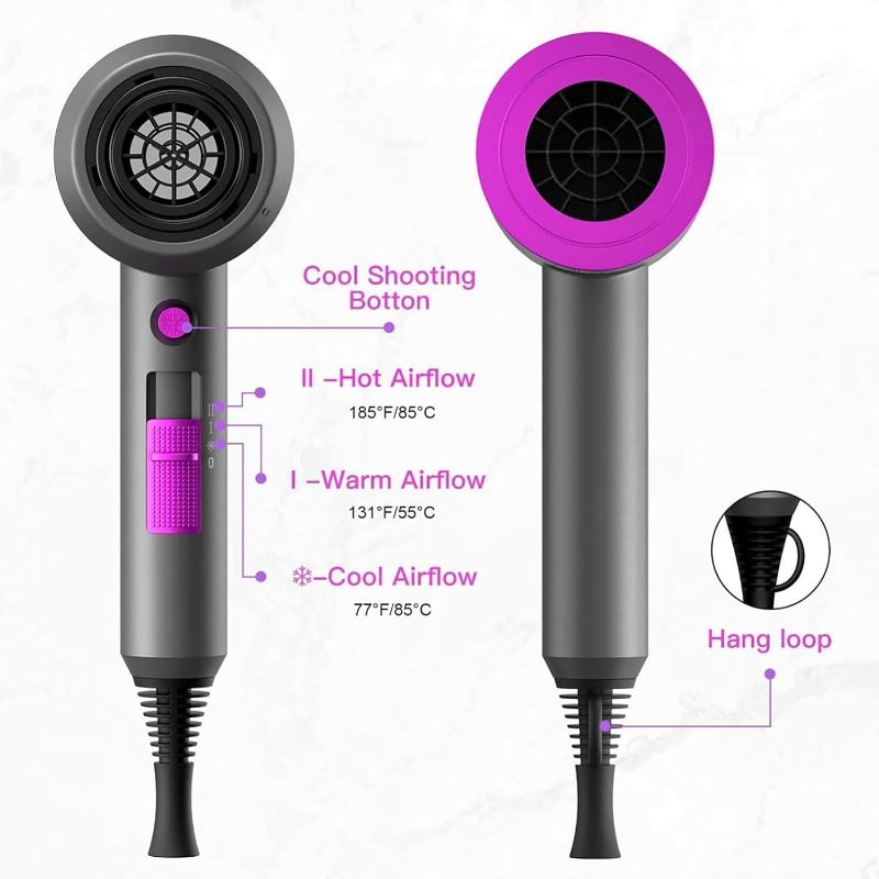 Photo 1 of Slopehill Professional Ionic Hair Dryer, Powerful 1800W Fast Drying Low Noise Blow Dryer with 2 Concentrator Nozzle 1 Diffuser Attachments for Home Salon Travel
