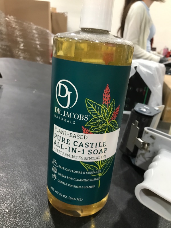 Photo 1 of Dr. Jacobs Naturals Peppermint Castile Soap All-Purpose Cleaner, Effective Plant-Based Formula for House Cleaning. Eco-friendly for Home Essentials and the Planet (32 Fl Oz, 1 Pack)