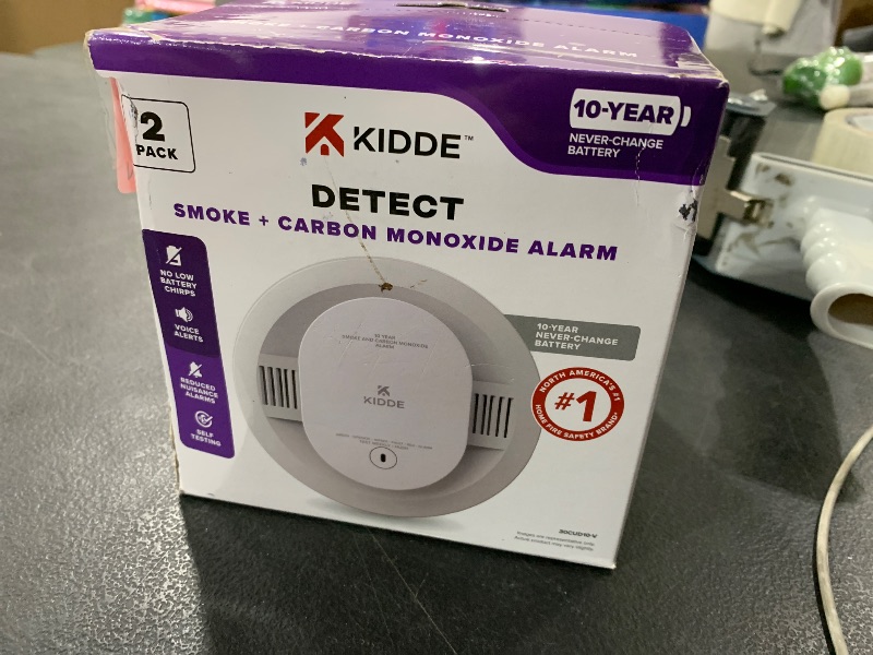 Photo 1 of Kidde  & Carbon Monoxide Detector, 10-Year Battery Powered, Voice Alerts, LED Warning Light Indicators, 2 Pack