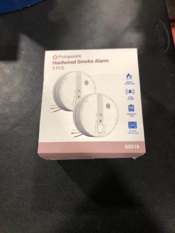 Photo 1 of Detector, Hardwired Interconnected Smoke Detectors, Smoke Alarm with Replaceable 9V Battery, Interconnects Up to 12 Fire Alarms Smoke Detectors, Fire Alarm with Test/Silence Button, 2Packs