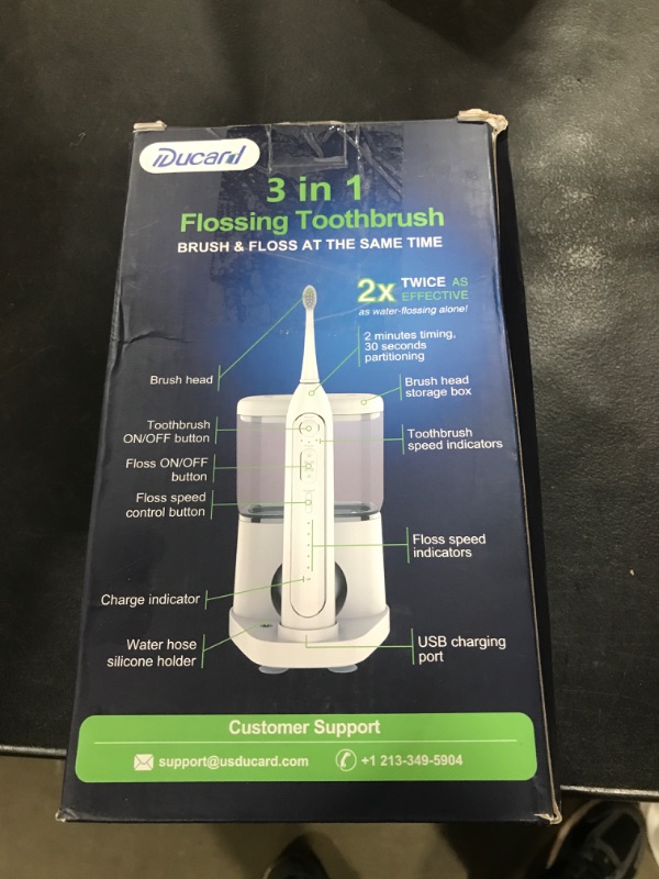 Photo 1 of Ducard Electric Toothbrush with Water Flosser,Professional Flossing Toothbrush Combo for Teeth Cleaning Plaque Removal with 4 Replacemnt Heads, 3 Brush Modes & 5 Floss Speeds,Sliver White