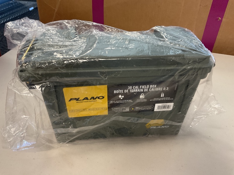 Photo 1 of Plano Field Ammo Box, OD Green, Lockable Ammunition Storage Box with Heavy-Duty Carry Handle, Small Plastic Ammo Storage, Water-Resistant Protection, Holds 6-8 Boxes of Ammo