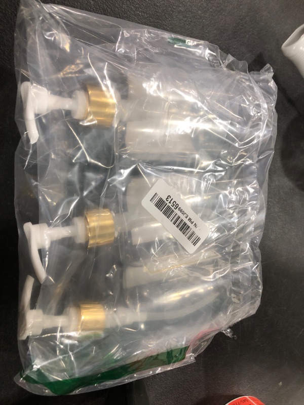 Photo 1 of Akalin Shampoo and Conditioner Bottles 16oz, Set of 3 Pump Bottles for Shampoo and Conditioner, 3 Body Wash Dispenser, Gold Bathroom Soap Dispenser with 6 Waterproof Labels (Clear)