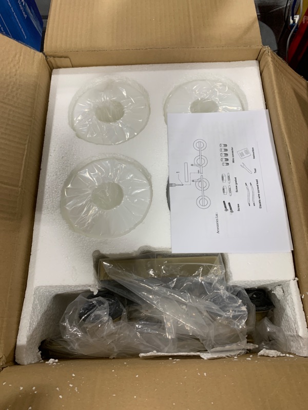 Photo 1 of FAISHILAN 4 Light Gold Light Fixture Bathroom, Brushed Gold Vanity Light with Milky White Frosted Glass Shades, Lights for Bathroom Mirror for Living Room Bedroom Hallway E26 Base