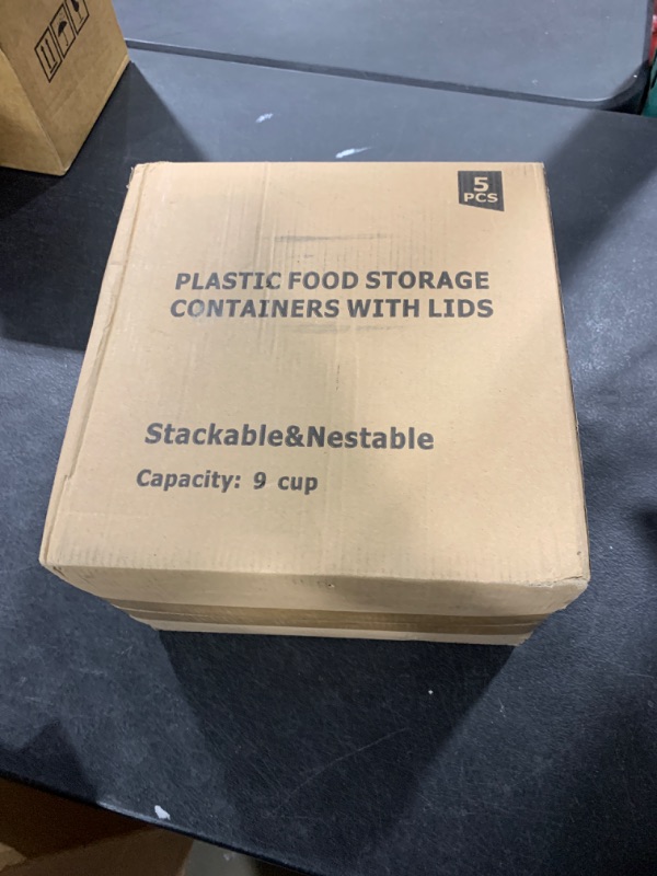 Photo 1 of YORY 9 cup Plastic Food Storage Containers with Lids Nestable Freezer Dishwasher Safe Rectangle Meal Prep Container Set,5-Pack