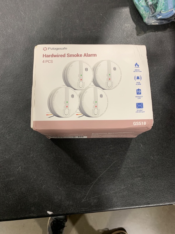 Photo 1 of Detector, Hardwired Interconnected Smoke Detectors, Smoke Alarm with Replaceable 9V Battery, Interconnects no Up to 12 Fire Alarms Smoke Detectors, Fire Alarm with Test/Silence Button 4 Packs