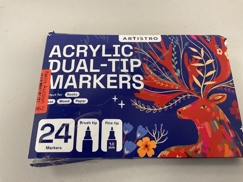 Photo 1 of ARTISTRO 24 Dual Tip Acrylic Paint Markers - Art Painting Kit Easy for All Ages & Levels Acrylic Paint Pens for Fabric, Rocks, Paper, Wood, Canvas, Glass, DIY (Dual Tip Brush + Fine)