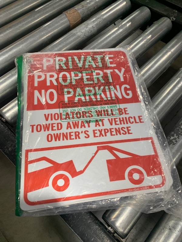 Photo 1 of GicnKeuz Private Property No Parking Signs with 36" Metal Stakes , 14"×10" Violators Will Be Towed Away at Vehicle Owner's Expense Signs, Reflective Aluminum Sign, Fade Resistant/Waterproof, Including Screws, Easy to Install, Outdoor Use (2 Pack)