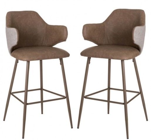 Photo 1 of Glitzhome Dark Brown Mixing Leatherette/Gray Fabric Bar Stool with Back, Set of 2