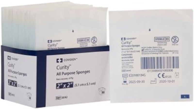 Photo 1 of Covidien Curity Non-Woven All Purpose Sponges, Sterile, 2" x 2", Sleeve of 50
