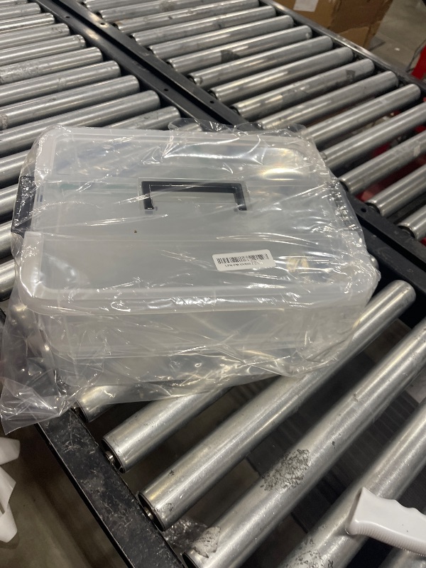 Photo 1 of JUXYES 2-Tiers Stack Carry Storage Box With Handle, Transparent Stackable Storage Bin With Handle Lid Latching Storage Container for School & Office Supplies