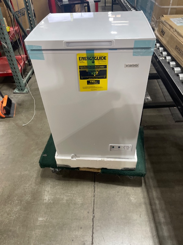 Photo 1 of Igloo ICFXX35WH6AD Chest Freezer with Removable Basket and Front Defrost Water Drain, Small Deep Freezer Perfect for Homes 3.5 Cu.Ft., White