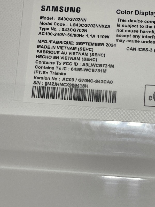Photo 1 of SAMSUNG 43" Odyssey Neo G7 Series 4K UHD Smart Gaming Monitor, 144Hz, 1ms, VESA Display HDR600, Quantum Matrix Technology, AMD FreeSync Premium Pro, LS43CG702NNXZA, 2023, white