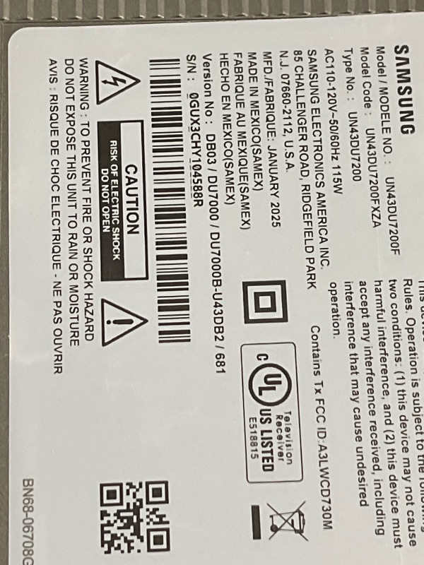 Photo 1 of SAMSUNG 43-Inch Class Crystal UHD 4K DU7200 Series HDR Smart TV w/Object Tracking Sound Lite, PurColor, Motion Xcelerator, Mega Contrast, Q-Symphony (UN43DU7200, 2024 Model)