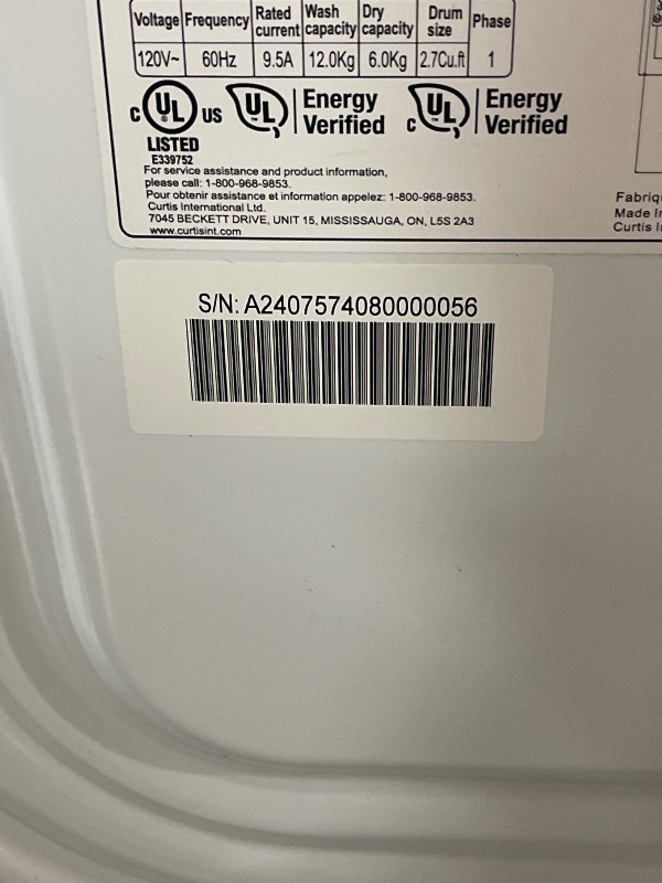 Photo 1 of HAMILTON BEACH Washer and Dryer Combo 2.7 cu ft - White
