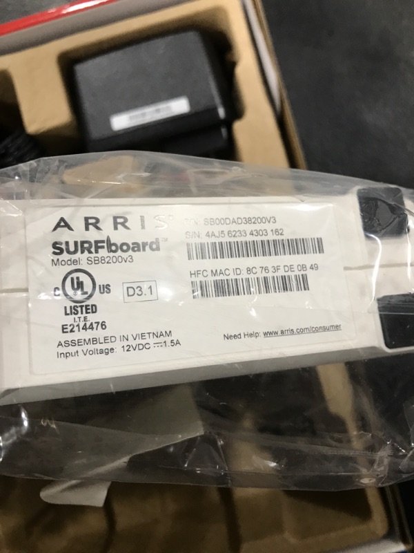 Photo 1 of ARRIS (SB8200) - Cable Modem - Fast DOCSIS 3.1 32x8 Gigabit Cable Modem , Approved for Comcast Xfinity, Cox, Charter Spectrum, & more | 1 Gbps Max Internet Speed, 4 OFDM Channels