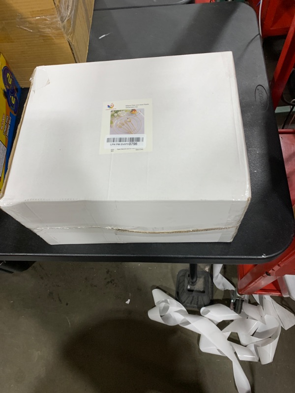 Photo 1 of EI 180pcs Gold Plastic Plates,Clear Plates with Gold Trim,Plastic Plate for Party,Clear Dinnerware Set Silverware Cups for Baby Shower,Wedding