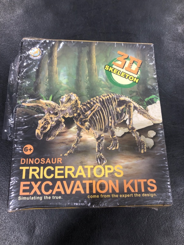 Photo 1 of Dig & Discover Dino Triceratops Dinosaur Skeleton 3D Fossil Bones Excavation, Science Educational Toy Kit for Kids, Children