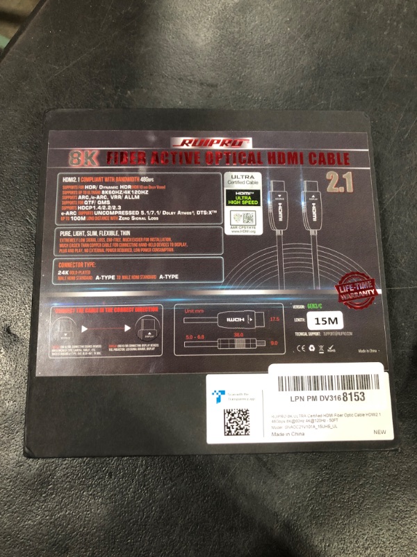 Photo 1 of RUIPRO 8K HDMI Ultra High Speed Latest 2.1b Certified Fiber Optic Cable CL2 Rated 50 Feet 8K60Hz 4K120Hz 48Gbps eARC HDR HDCP2.3 for RTX4080/4090/3080/3090 Xbox PS5 AVR Projector LG/Samsung/Sony