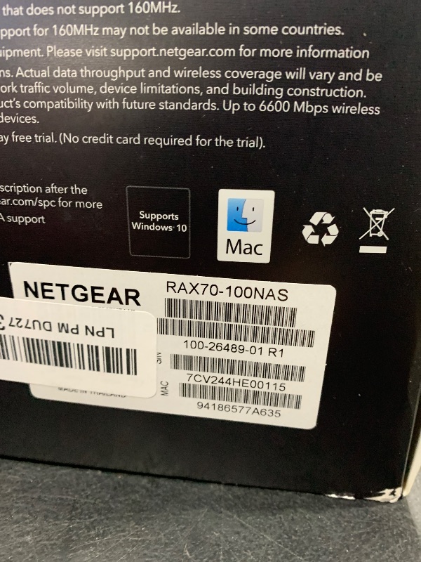 Photo 1 of NETGEAR Nighthawk 8-Stream WiFi 6 Router (RAX70) - Security Features, AX6600 Tri-band Wireless Speed (up to 6.6 Gbps) - Coverage up to 2,500 sq. ft., 40 Devices