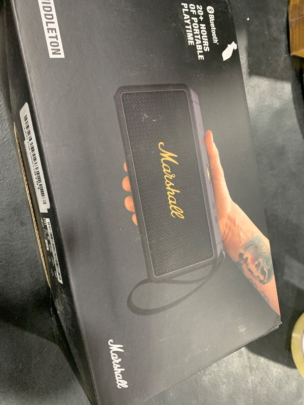 Photo 1 of Marshall Middleton Portable Bluetooth Speaker, Black and Brass