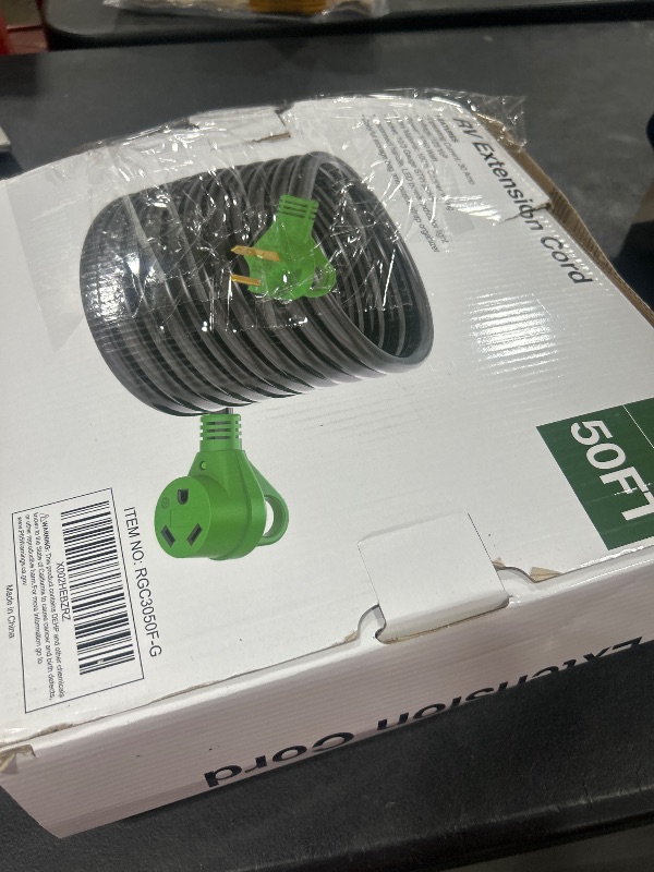 Photo 1 of RVGUARD 30 Amp 50 Foot RV Extension Cord, Heavy Duty 10/3 Gauge STW Cord with LED Power Indicator and Cord Organizer, TT-30P/R Standard Plug, Green, ETL Listed