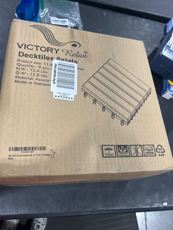 Photo 1 of VICTORY RELAX Acacia Wood Flooring Interlocking Deck Tiles for Patio Decor 9 PCS 6 Slats - Waterproof Indoor & Outdoor Decor - Balcony Garden Decking Tile (11,81 * 11,81 * 0,94 Inches)