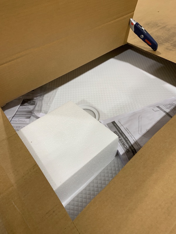 Photo 1 of DreamLine SlimLine 34 in. D x 48 in. W x 2 3/4 in. H Right Drain Double Threshold Shower Base in White, DLT-1034482