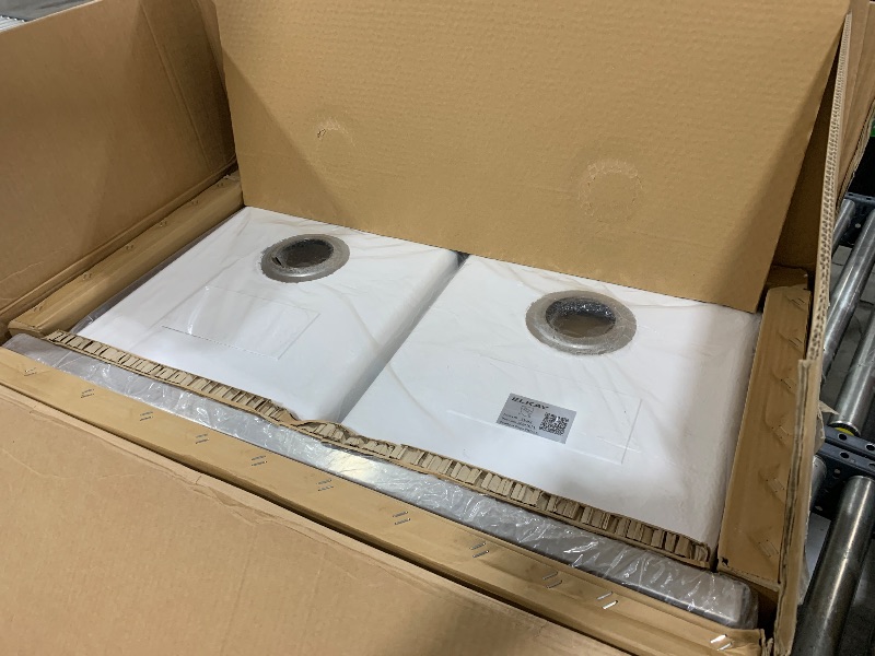 Photo 1 of Elkay Crosstown 16 Gauge Stainless Steel 35-7/8" x 20-1/4" x 9" Equal Double Bowl Tall Farmhouse Sink Kit with Aqua Divide