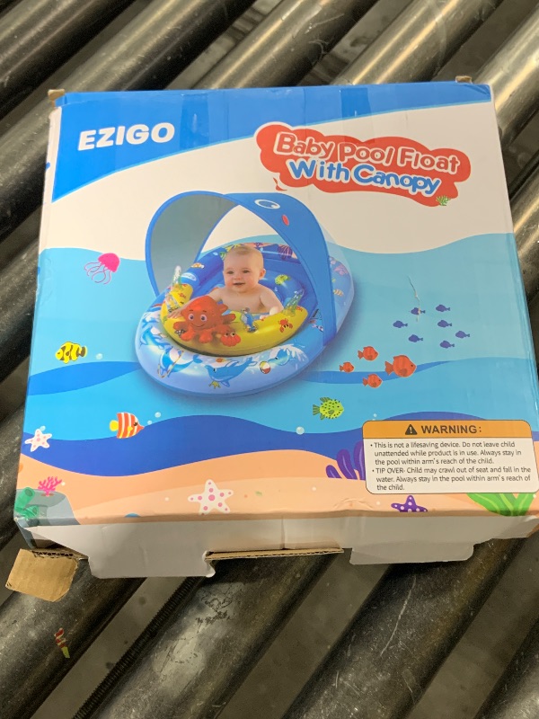 Photo 1 of EZIGO Baby Pool Float with Canopy UPF50+ Sun Protection, Inflatable Kids Pool Floats with Ocean Animal Toys for Babies 6-36 Months, Infant Swimming Float with Adjustable Safety Seat for Boys Girls