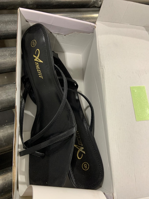 Photo 1 of Athlefit Kitten Heels for Women Flip Flops Square Open Toe Strappy Low Heels Sexy Party Wedding Dress Thong Heeled Sandals Black Size 8